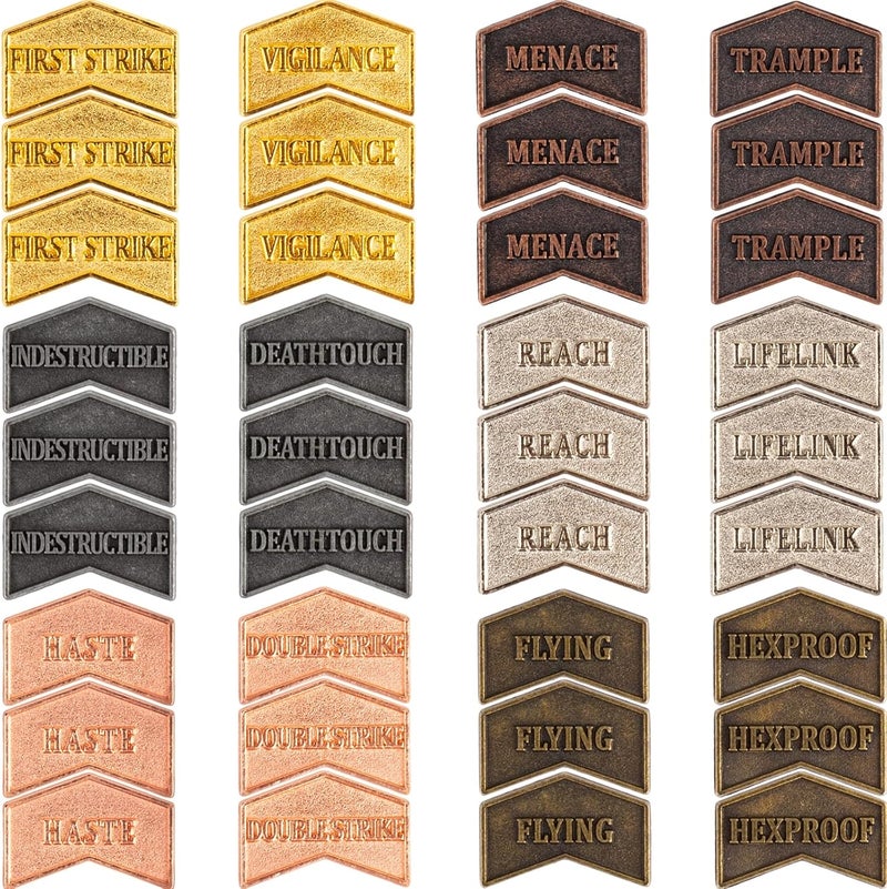 LAMJAM 36 Pieces Magic The Gathering Antique Metal Token Counter MTG Keyword Counters Creature Stats Buff Tokens for CCG Card Gaming Accessories - Image 1